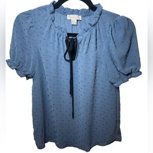 Monteau Slate Blue Chenille Polkadot Blouse size S